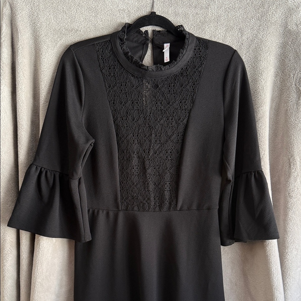 Xhilaration Black Long Sleeve Dress with Lace Detail
